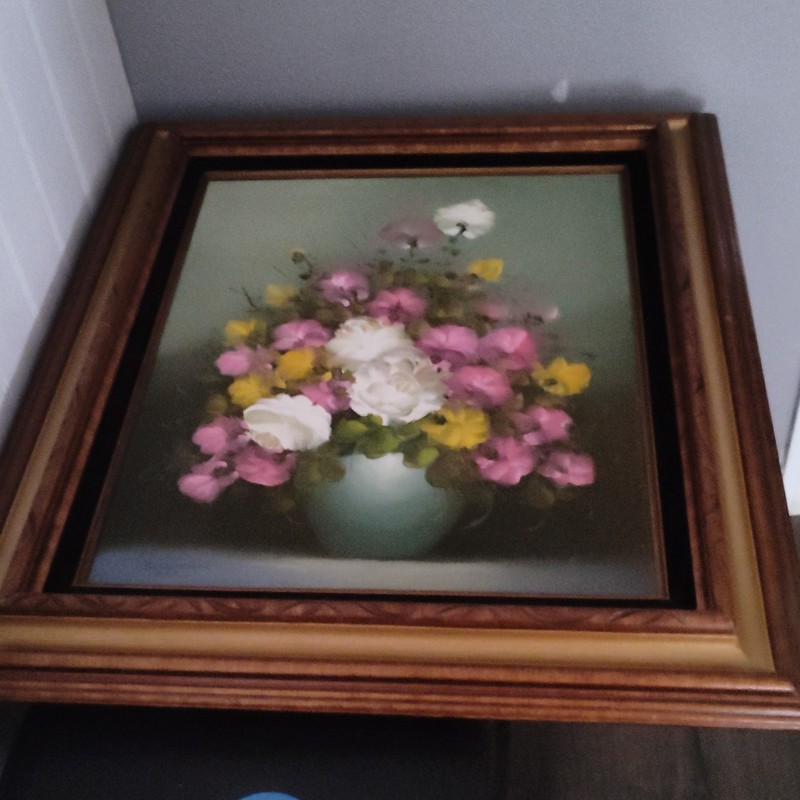 Framed Floral Still Life Painting, Flowers in Vase, Single Piece Wall Art