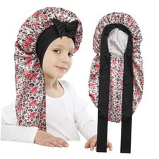 Kids Satin Bonnet for Girls Braids Long Hair Bonnet One Size Cherry Leopard