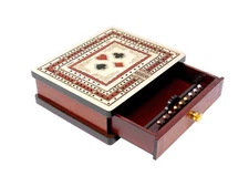 Cribbage Board 3 Track 60 Points Maple Bloodwood Inlaid Storage Drawer 6x5