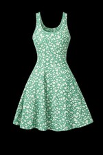 Women's Green Blue Orange Floral Sleeveless A-Line Short Dress Pullover