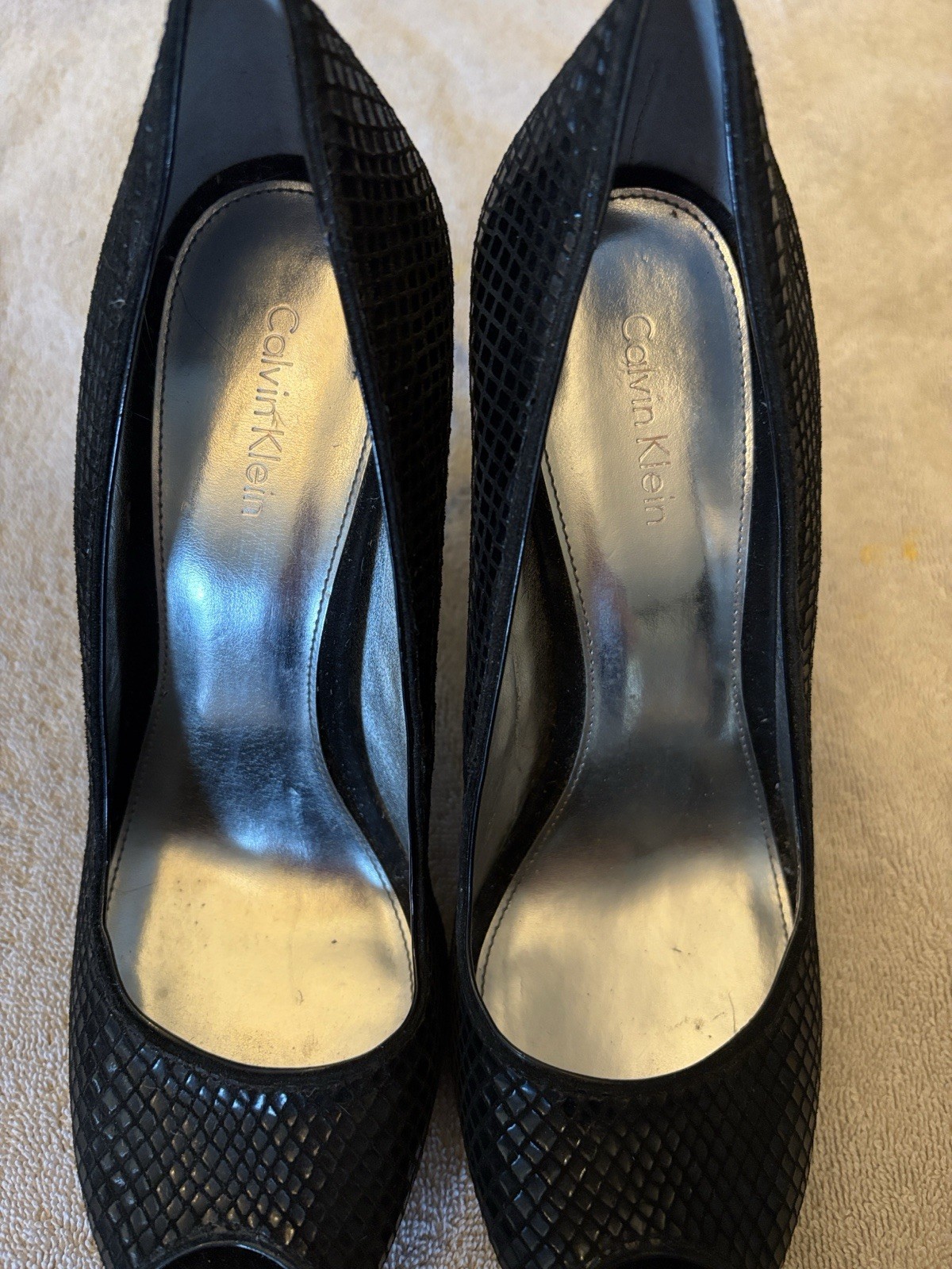 Calvin Klein Black Textured Python Peep Toe Stile… - image 2