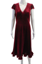 Ivy City Women A-Line V-Neck Long Red Dress Short Sleeve Size S