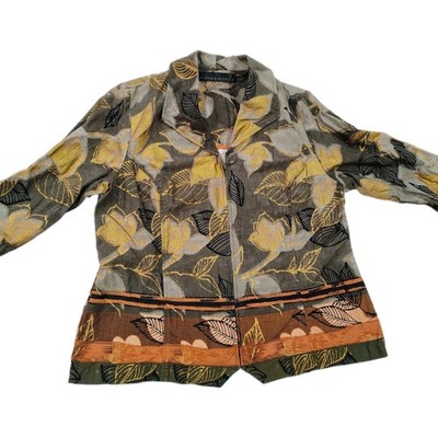 Alexis Avery Leaf Print Blazer Jacket Full Zip Boho Arty Grannycore 18Multicolor