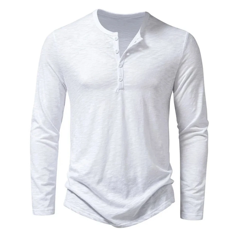 Camisa De Manga Larga Moda Lujo Camiseta Elegante Algodón Cuello V Para Hombres - Imagen 4 de 4