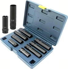 8 Pc Spline Lug Nut Socket Set SAE & Metric Wheel Lock Removal Kit for Afterm...