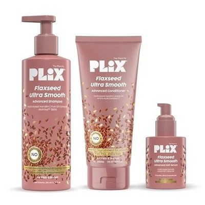 Plix Flaxseed Hair Care Kit Shampoo Conditioner Serum Frizz Control free ship
