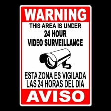 Spanish English Video Surveillance Camera Sign 5" x 7" Sign aviso security MS013