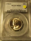 1946-S U.S. SILVER WASHINGTON 25 Cents..PCGS MS-64..VERY SHINY COIN
