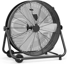 24" High Velocity Industrial Drum Fan, 3-Speed Heavy Duty Metal Shop Floor Fan