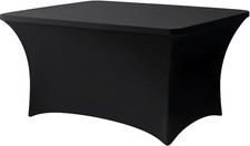 4FT Black Table Cloth - 1 Pack, Fitted Stretch Rectangle Spandex Tablecloth, Was