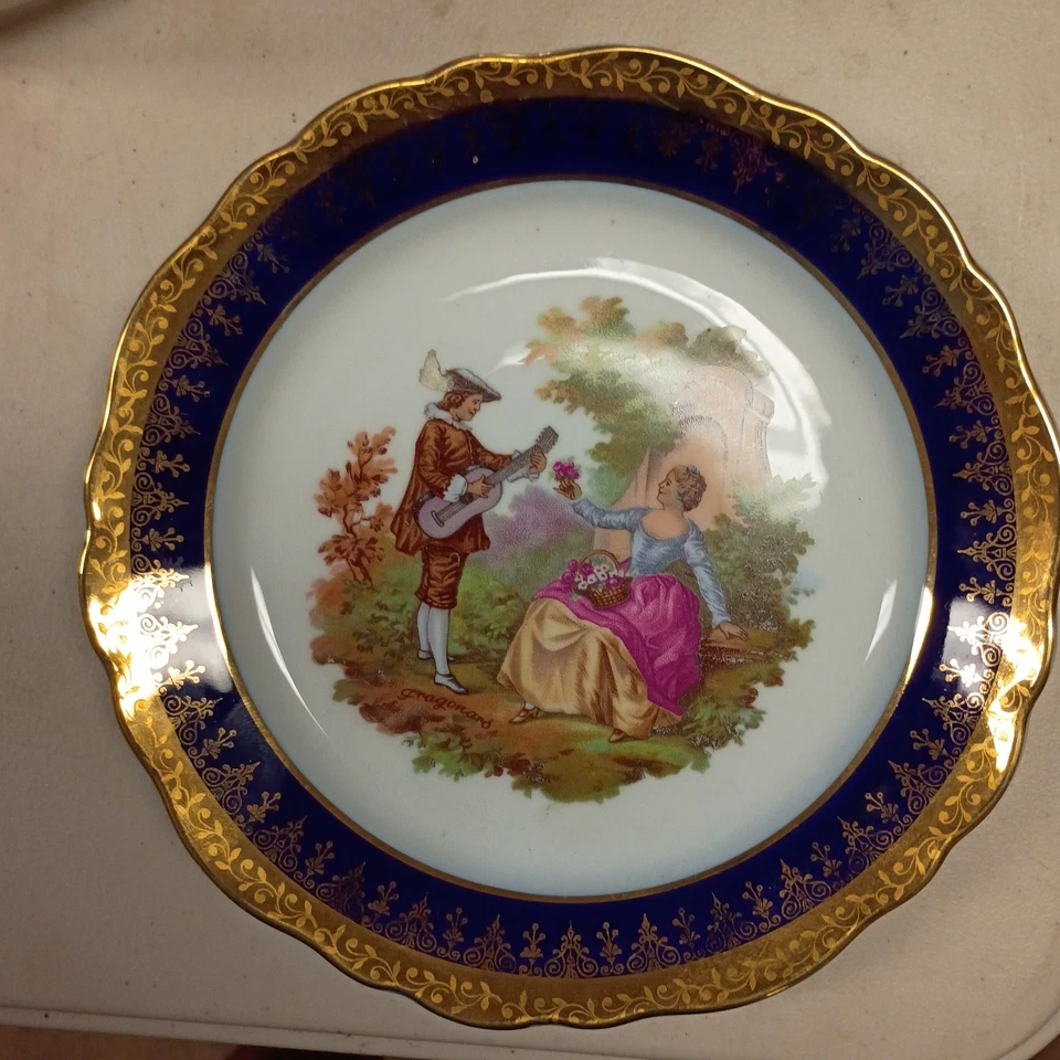 Vintage Limoges Veritable Porcelain D'Art Cobalt Blue Gold Plate Courting Couple - Image 2 of 4