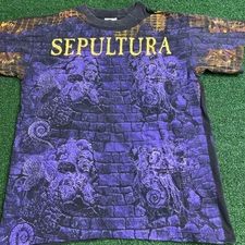 Vintage Sepultura AOP T-Shirt Single Stitch Wild Oats Made In USA  L Hardcore