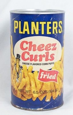 Vintage 7  tall Planters Fried Cheez Curls Container 6.5 oz No Lid Empty