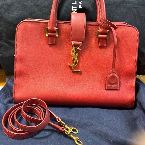 YSL Saint Laurent Y Cabas Handbag Shoulder Bag Red Leather 2way Women's