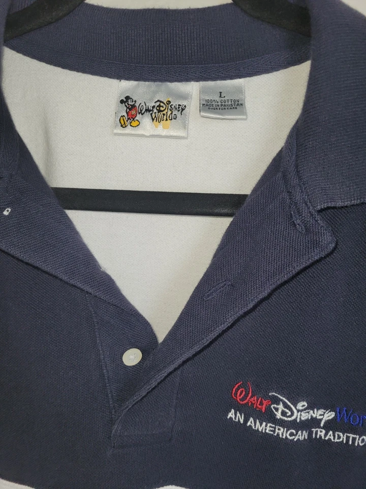 Polo vintage de Castmember House Disneyland rojo/blanco/azul para hombre L envío gratuito Foto 3 de 4