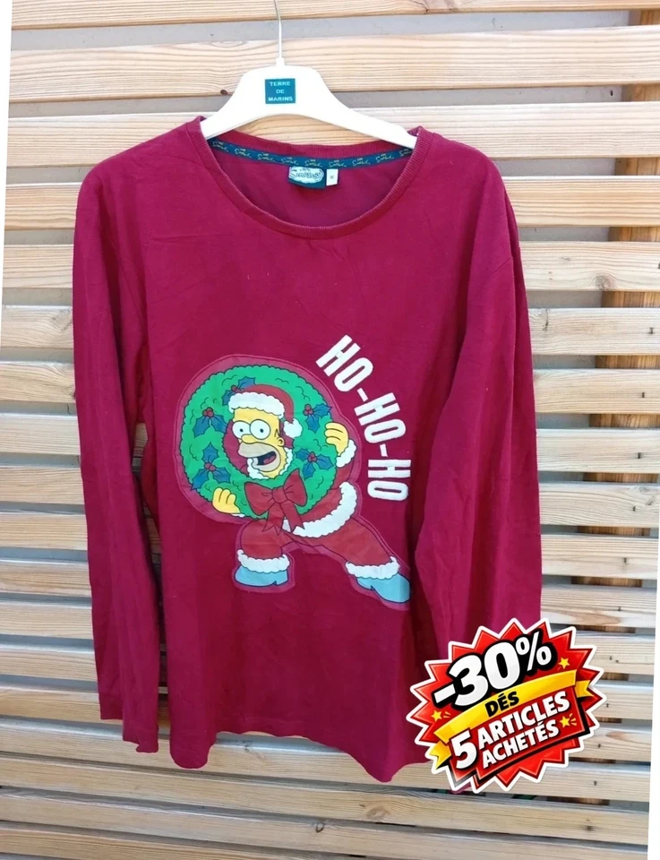 Sweat Homme the Simpsons – Taille M – Rouge – Brodé Homer Ho Ho Ho – Bon État - Photo 1/3