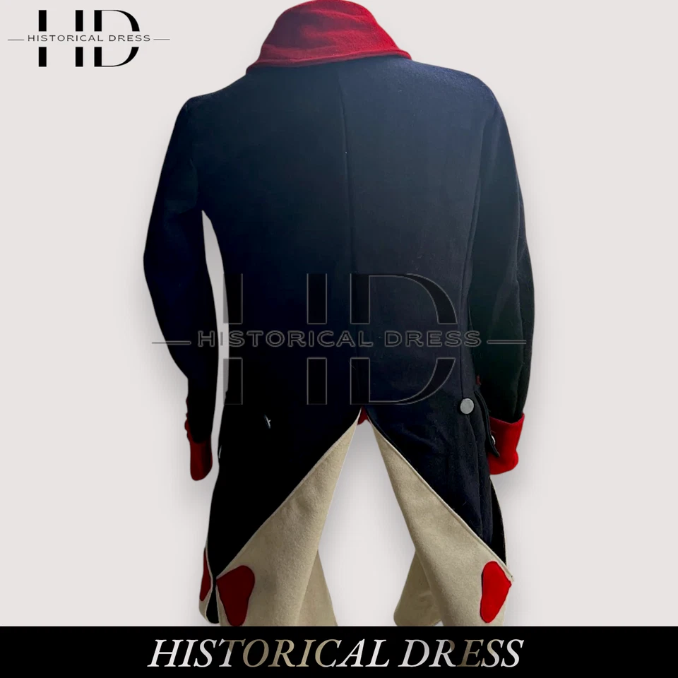 Abrigo Regimiento Ejército Continental + Gran Guerra Revolucionaria Azul con revestimientos rojos Foto 4 de 4