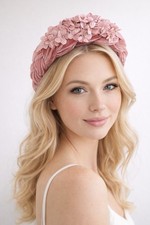 Blush Pink Velvet Floral Headband Wedding Fascinator Crown Handmade
