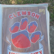 Clemson Tigers Decorative Sign Plaque with Paw Logo Brown Red Blue White