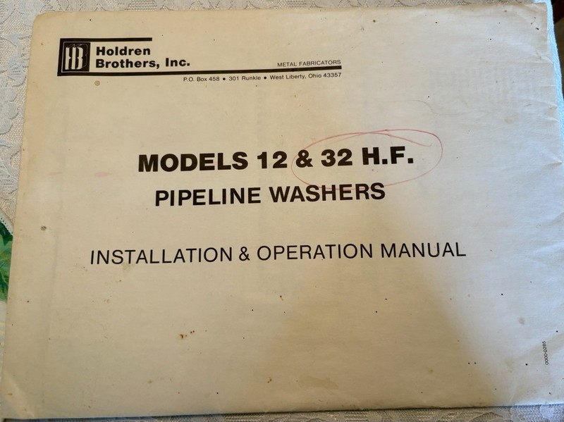 Dairy Pipeline Washer Manual,Holden Bros Inc Models 12&32 H.F. 11 pages