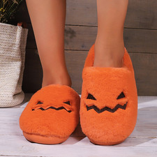 Cute Halloween Pumpkin Slippers Winter Warm Plush Bedroom Floor Home Slippers Ca