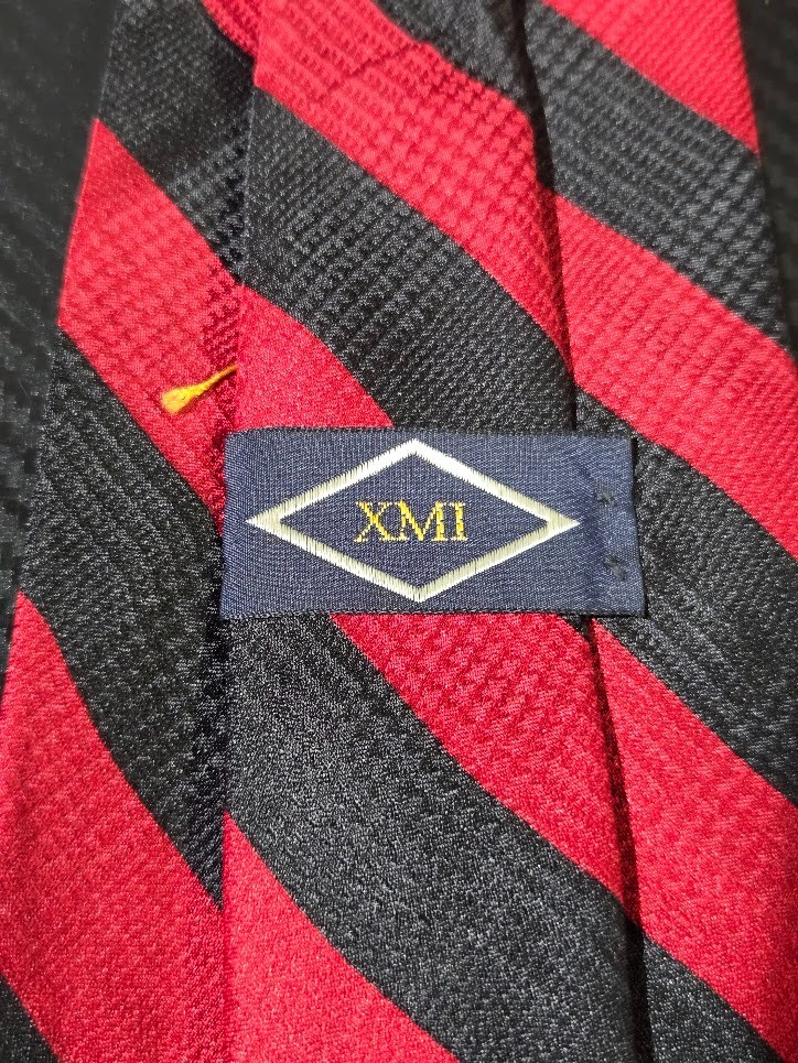 XMI Red/Black Diagonal striped 100% Silk Tie Handmade in USA image 4
