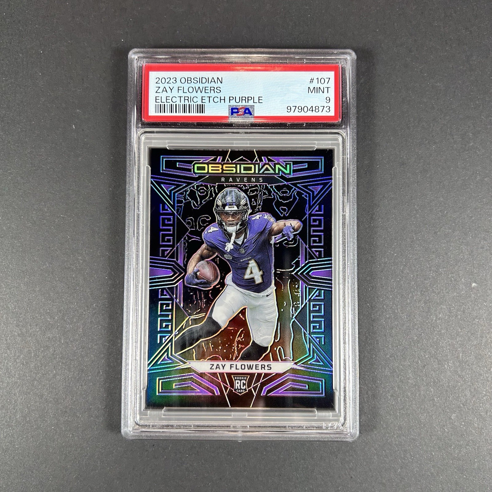 2023 Panini Obsidian - Zay Flowers #107 Electric Etch Purple /75 (RC)
