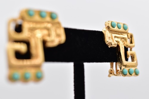 Salvador Teran Mexico Vintage Clip On Earrings Blue Cabochon Gold 1980s BinH - 第 5/12 張圖片