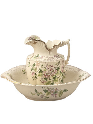 Antique Hawthorn JKL Floral Wash Basin & Pitcher Porcelain Set 1890-1910 Keeling
