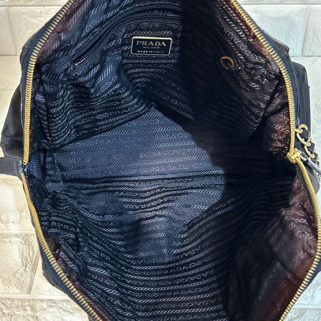 PRADA Chain Shoulder Bag Triangle Logo Nylon Navy thumbnail 18