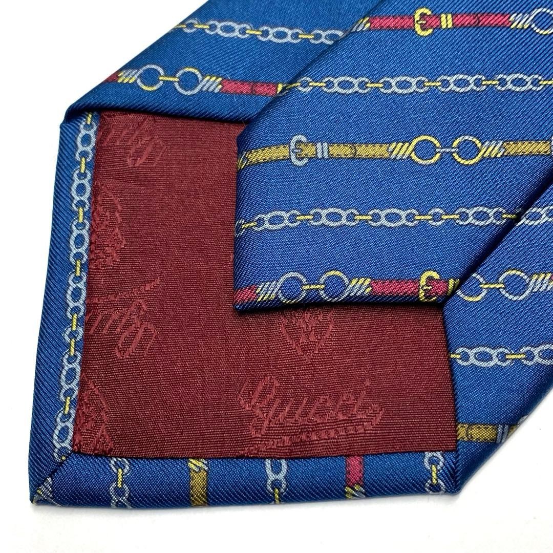 Gucci Necktie Tie 100% Silk Blue Chain Striped Pattern 3.5 inches From Japan thumbnail 12
