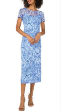 $99 Vince Camuto Paisley/Mesh Midi Dress Canal Blue Size S