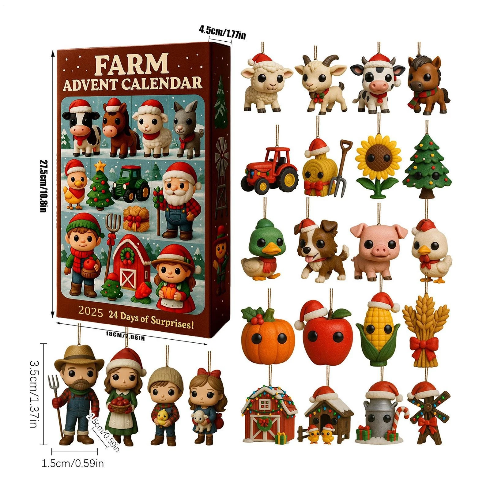 2025 Farm Advent Calendar 24 Days 2D Acrylic Countdown Decor Toys