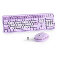 Purple Colorful Wireless Keyboard and Mouse Combo Set, 2.4GHz Cute Typewriter...