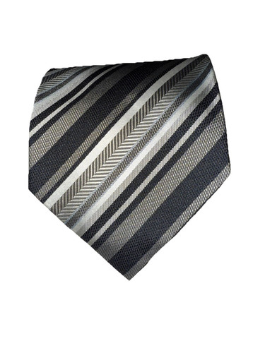 Roberto Villini Collezione Striped Black Beige Tie 100% Silk Handmade - Picture 1 of 8