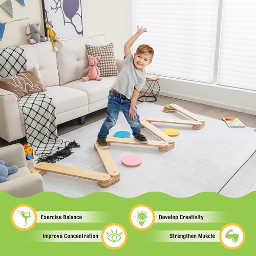 Wooden Balance Beam & Step Stones 12-Piece Kids Gymnastics Obstacle Course Toy - 第 6/8 張圖片