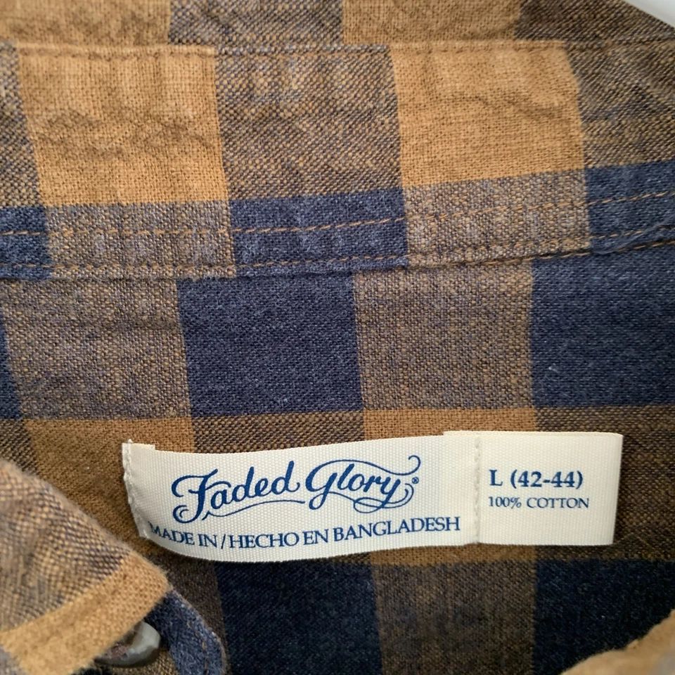 Camisa de franela manga larga cuadrada marrón/azul oscuro talla grande Faded Glory para hombre Foto 2 de 3