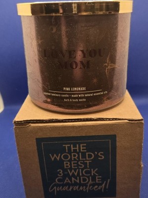   BBW PINK LEMONADE 3-Wick Candle ''Love You Mom'' - NEW IN BOX - Rare Luminary!