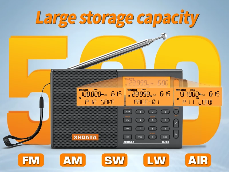 XHDATA D808 Portable Radio FM AM SW LW Shortwave SSB Air MultiBand Receiver Gift - Image 2 of 4