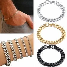 3/5/7/9/11mm Stainless Steel Curb Cuban Link Bracelet for 6.5-10.5" Wrist Chain
