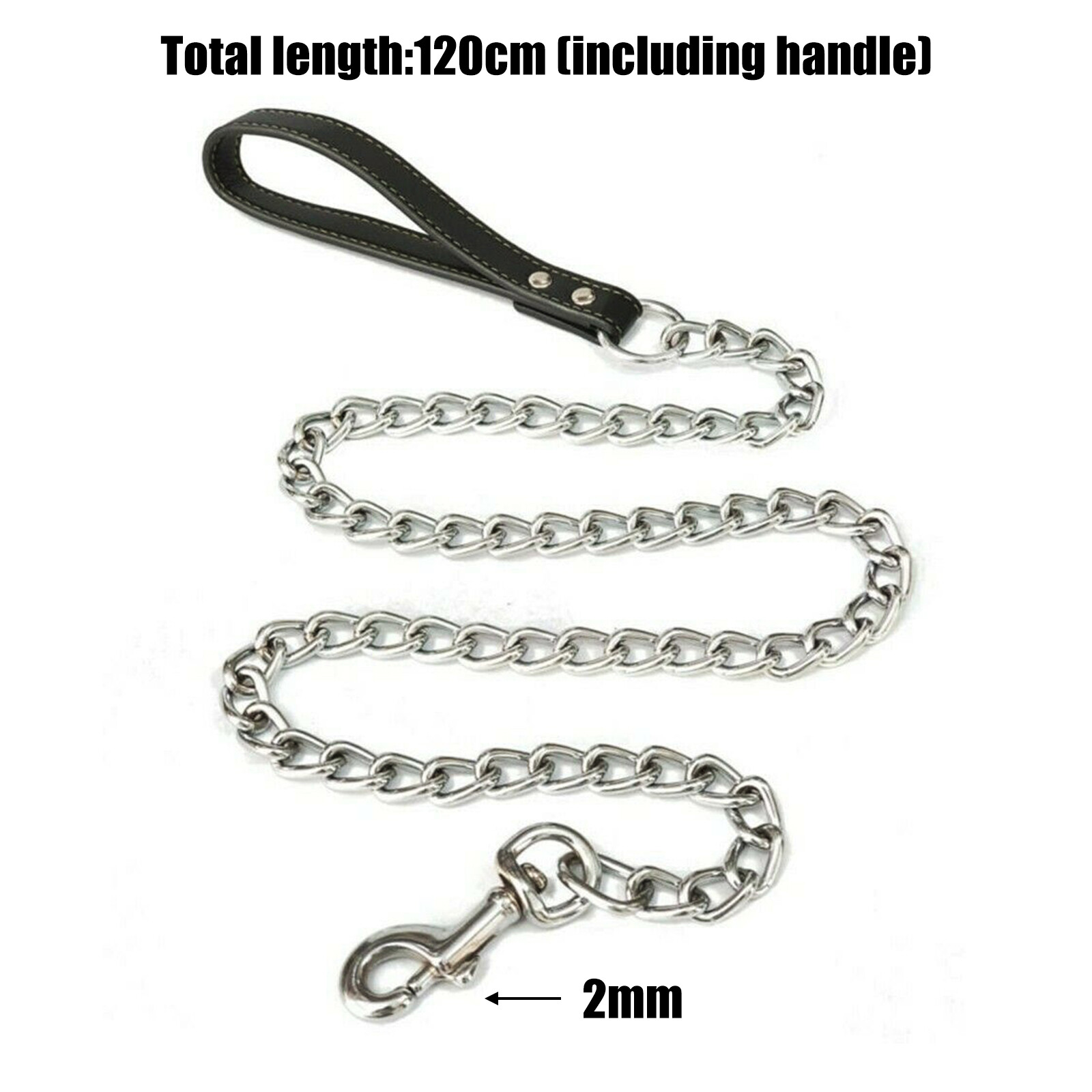 120cm Metal Dog Chain Lead Strong AntiChew Dogs Leash with PU Leather