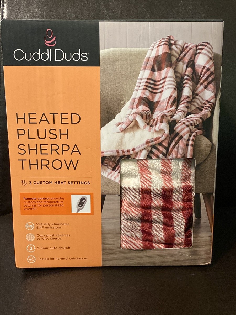 Cuddl Duds Heated Plush Sherpa Throw - 50u0026#034;x60u0026#034; - Red/ White | eBay