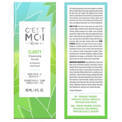 C'est Moi Clarify Cleansing Scrub Exfoliant Salicyclic Acid + Aloe 4 oz -NEW