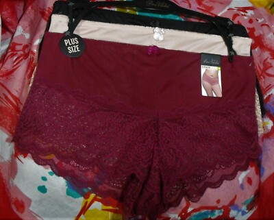 3 NEW PRIMA VALENTINA PLUS 841084X BURG LACE BACK DETAIL BOYSHORT PANTIES 3X