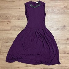 Tory Burch Eva Dress Purple Plum Jewel Neck Embellished Sleeveless Womens XS