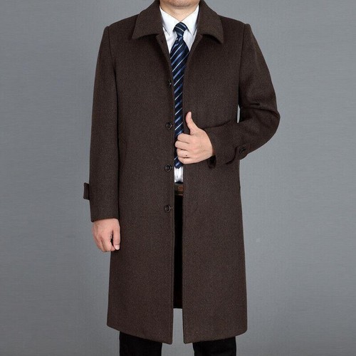 Men's Winter Wool Blend Overcoat Outwear Mid Legth Formal Coat Casual Jackets SZ - Photo 5/14