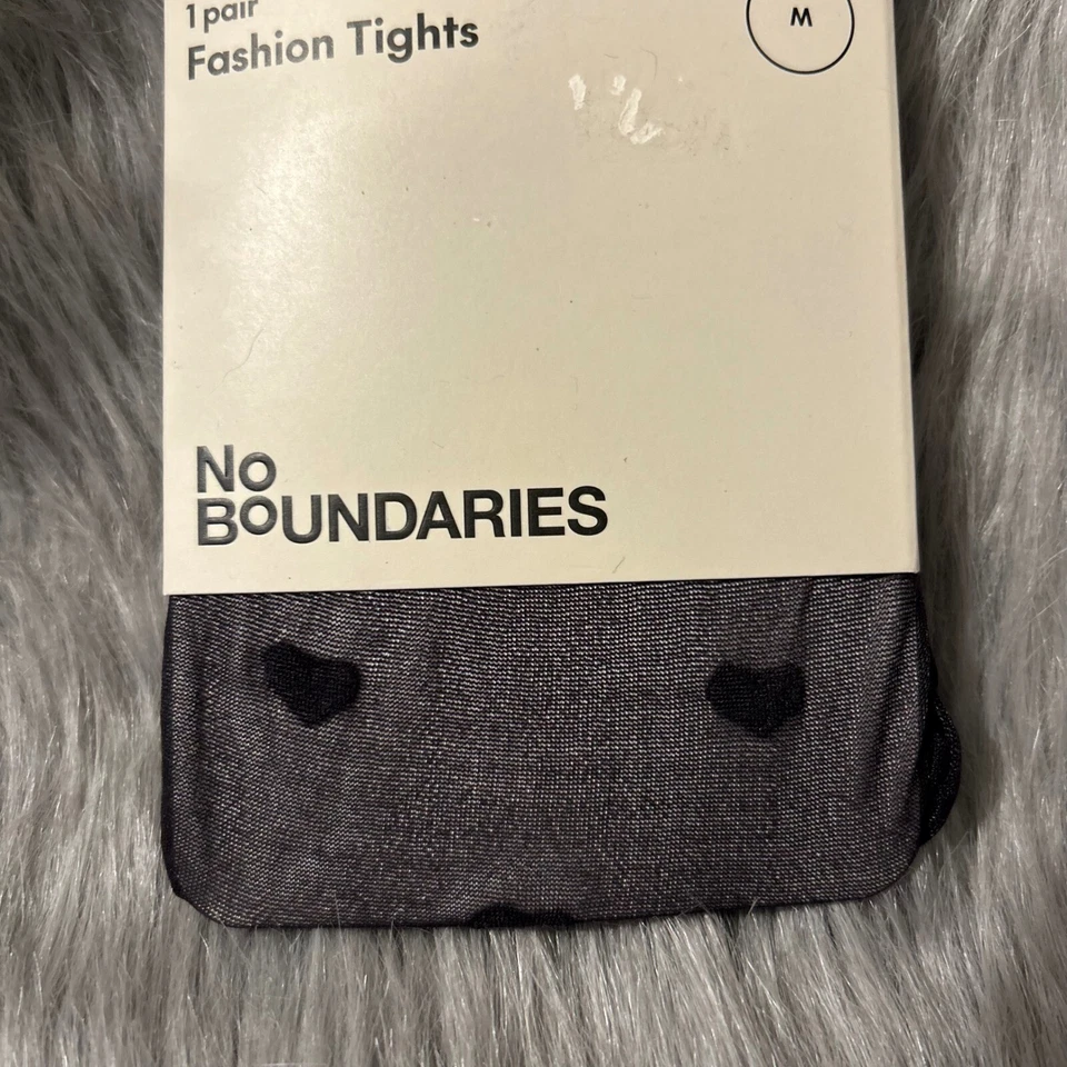 No Boundaries Heart Tights Women's Size Medium Black Sheer - Image 3 of 4