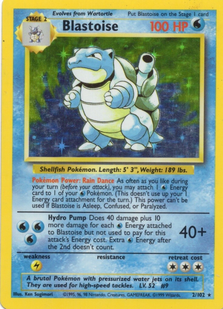 Blastoise 002/102 Base Set Holo pokemon trading card game vintage 