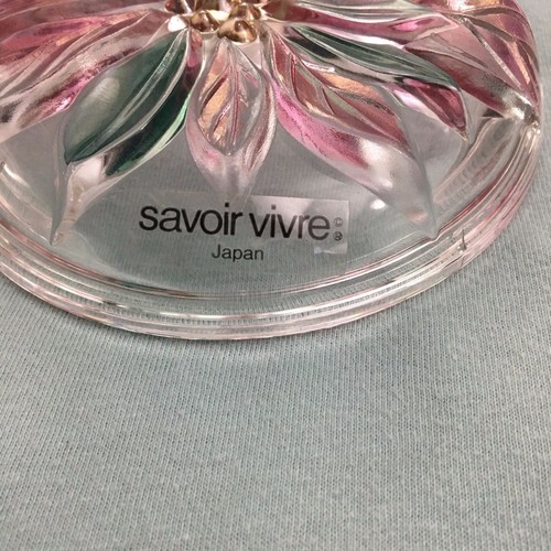 Savoir Vivre Crystal Holiday Spirit Pink Poinsettia Floral Candy Dish Japan - Picture 3 of 4