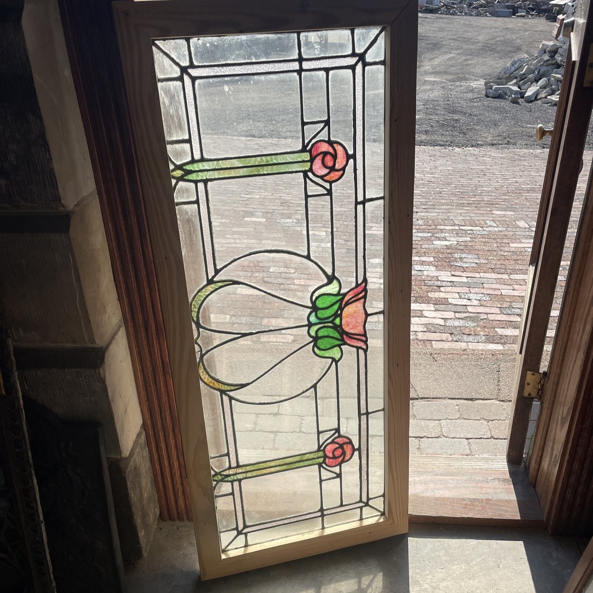 SG4420 antique stained glass transom window 22 x 52.5 | eBay